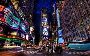 Картинка города огни ночного times+square new+york+city