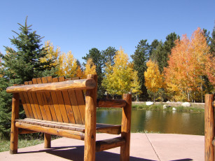 Картинка природа деревья осень скамейка