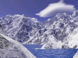Картинка 3д графика nature landscape природа облака вода горы