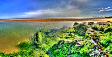 Картинка природа реки озера тина трава берег озеро облака камни