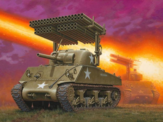 Обои картинки фото рисованные, армия, calliope, танк, m4a3, sherman, американский, средний