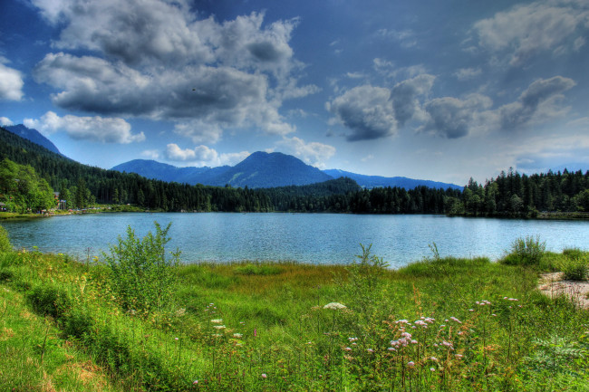 Обои картинки фото германия, бавария, рамзау, природа, реки, озера, трава, горы, лес, река