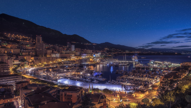 Обои картинки фото monaco, города, монако , монако, ночь, залив, огни
