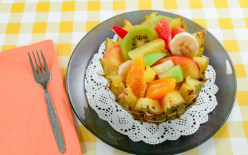 Картинка еда мороженое +десерты десерт яблоко апельсин киви банан ананас фруктовый салат