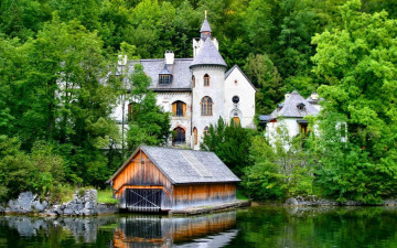 Картинка города гальштат+ австрия здания деревья озеро