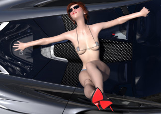 Картинка 3д+графика люди-авто мото+ people-+car+ +moto девушка взгляд фон