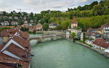 обоя города, берн , швейцария, река, мост