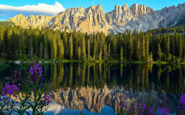 Картинка lake+carezza italy природа реки озера lake carezza