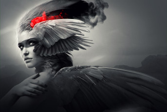 Картинка фэнтези ангелы лицо взгляд перья
