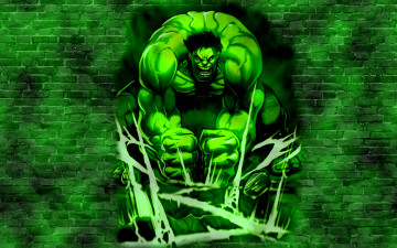обоя халк, рисованные, комиксы, зеленый, hulk, крушит, мускулы, комикс, ломает, злой, кирпич