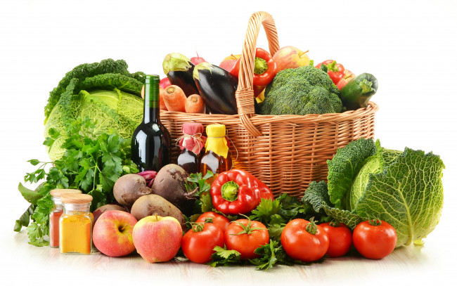 Обои картинки фото еда, фрукты, овощи, вместе, яблоки, мед, перец, томаты, помидоры, капуста, зелень