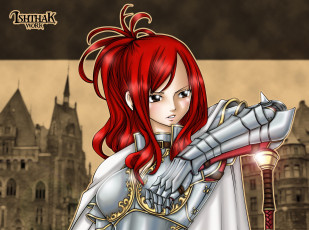 Картинка аниме fairy+tail фон взгляд девушка доспехи рыжая