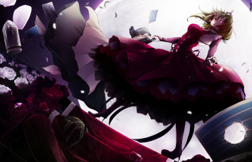 Картинка аниме vocaloid пистолет платье девушка лестница розы арт gumi enka aknne