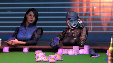 Картинка 3д+графика фантазия+ fantasy девушки фишки стол фон взгляд игра казино
