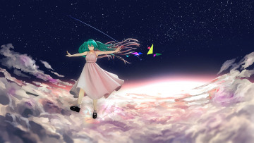 Картинка аниме vocaloid небо облака звезды yue арт закат hatsune miku девушка yueanh