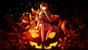 Картинка аниме touhou dead line kirisame marisa тыква парздник арт девушка цветы хеллоуин