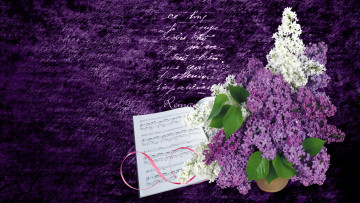 Картинка цветы сирень лиловый букет ноты