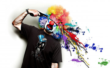Картинка клоун эмо разное компьютерный дизайн пистолет футболка парик брызги