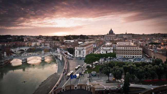Обои картинки фото ватикан, города, рим, италия, панорама, собор, мост, река
