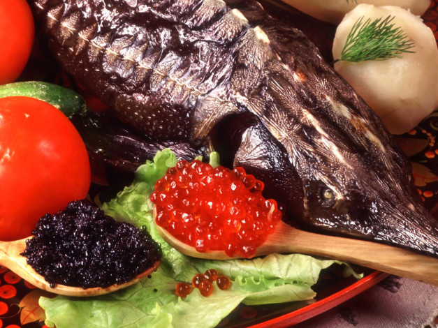 Обои картинки фото еда, рыба,  морепродукты,  суши,  роллы, икра, помидоры, зелень, картофель