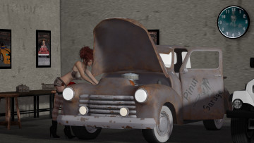 Картинка автомобили 3d+car&girl картины часы автомобиль фон взгляд девушка