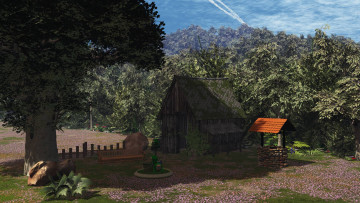 Картинка 3д+графика реализм+ realism облака дерево колодец дом