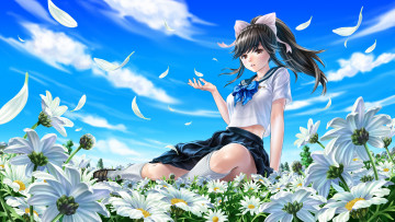 Картинка loveplus аниме цветы фон взгляд девушка