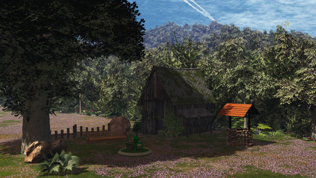 Обои картинки фото 3д графика, реализм , realism, облака, дерево, колодец, дом