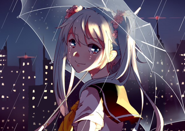 Обои картинки фото аниме, vocaloid, арт, elea, artist, hatsune, miku, девочка, зонт