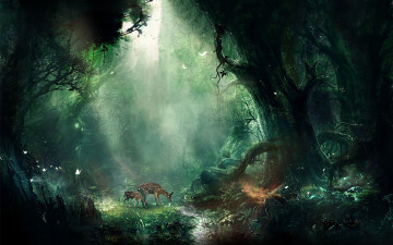 Картинка джунгли фэнтези пейзажи олени