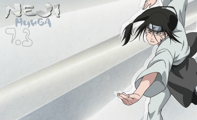 Обои картинки фото аниме, naruto, neji, hyuuga, повязка, чакра, byakugan, глаза, серый, фон, ninja