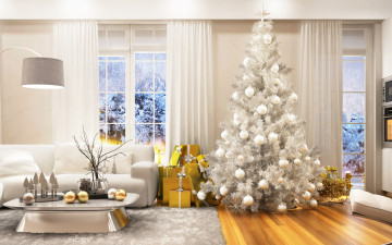 обоя праздничные, Ёлки, декор, xmas, new, year, christmas, новый, год, елка, рождество, зима, праздник, интерьер