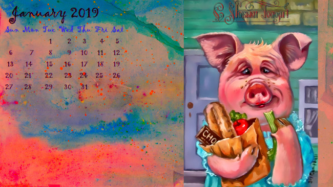 Обои картинки фото календари, праздники,  салюты, поросенок, свинья, еда