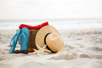 Картинка разное одежда +обувь +текстиль +экипировка пляж шляпа шлепанцы