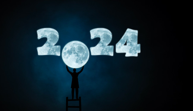 Обои картинки фото праздничные, - разное , новый год, год, цифры, луна, человек