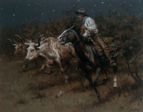 Картинка рисованные andy thomas ночная поездка ковбой