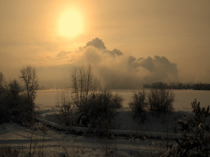 Картинка природа зима вечер лес снег солнце