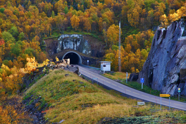 Обои картинки фото raftsundtunnelen, норвегия, природа, дороги, растения, дорога, тунель