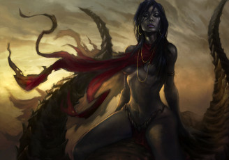 Картинка фэнтези девушки варвар обнаженная девушка красный платок