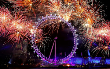 Картинка лондон города лондон+ великобритания огни ночь дома фейерверк