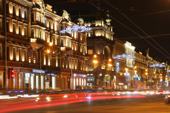Обои картинки фото санкт-петербург новогодний, города, санкт-петербург,  петергоф , россия, улица, ночь, огни