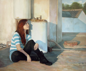 Картинка рисованное люди живопись сидит кофта девушка взгляд