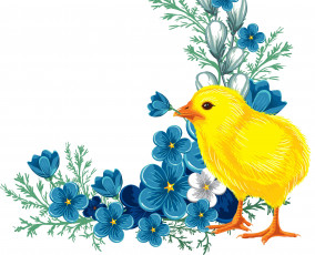 Картинка векторная+графика животные фон цветы цыпленок