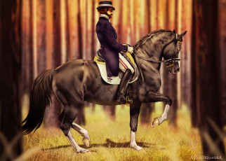 Картинка рисованное животные +лошади всадник фон лошадь