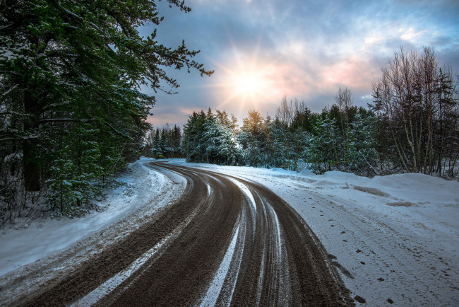 Обои картинки фото природа, дороги, snow, road, зима, winter, деревья, снег, дорога, nature, trees
