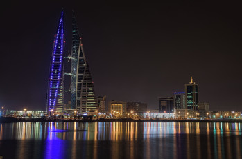 Картинка bahrain+world+trade+centre города -+огни+ночного+города ночь башня