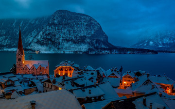 Картинка города гальштат+ австрия снег крыши зима
