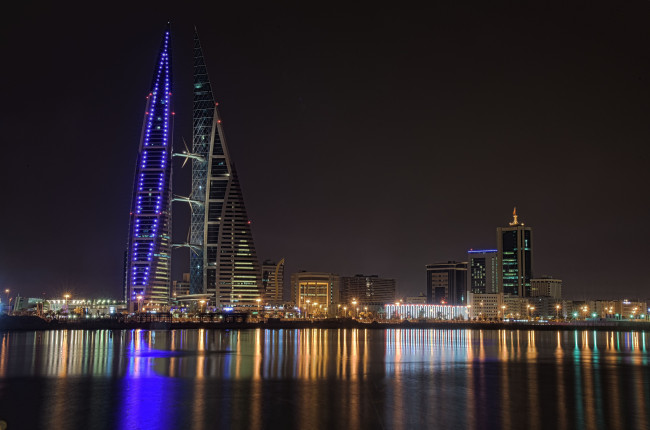 Обои картинки фото bahrain world trade centre, города, - огни ночного города, ночь, башня