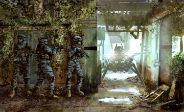 Картинка фэнтези существа солдаты здание паук