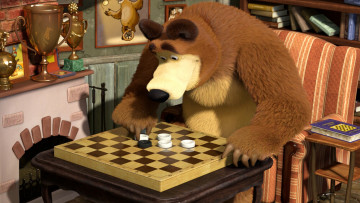 Картинка мультфильмы маша медведь шашки